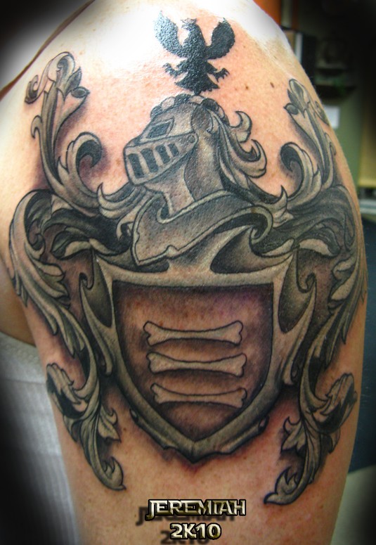 Half Sleeve Family Crest Tattoo Design