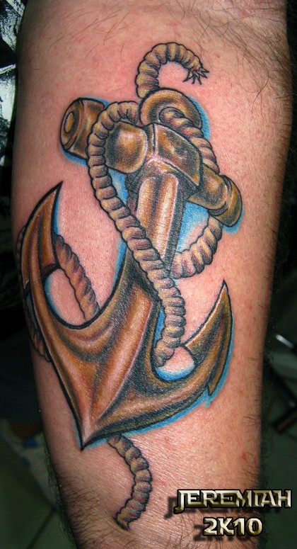 Black Anchor Tattoo On Man Right Bicep