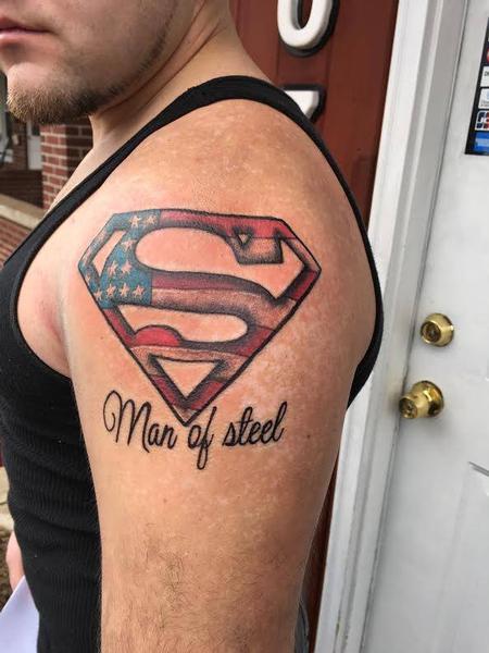 A memorial tattoo for his father. Car engine, superman, sailing and muscle  cars with abstract elements. Thanks for your trust… | Instagram