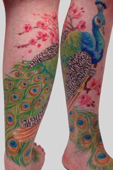 Tattoo uploaded by Tom Brennan • Two new peacock feathers on my knee and  inner thigh 🐣🐣🐣my last two tattoos in Korea 🇰🇷😢 From swan_tattooer  (Instagram) #feather #feathertattoos #brird #birdtattoo #peacock  #peacockfeather #