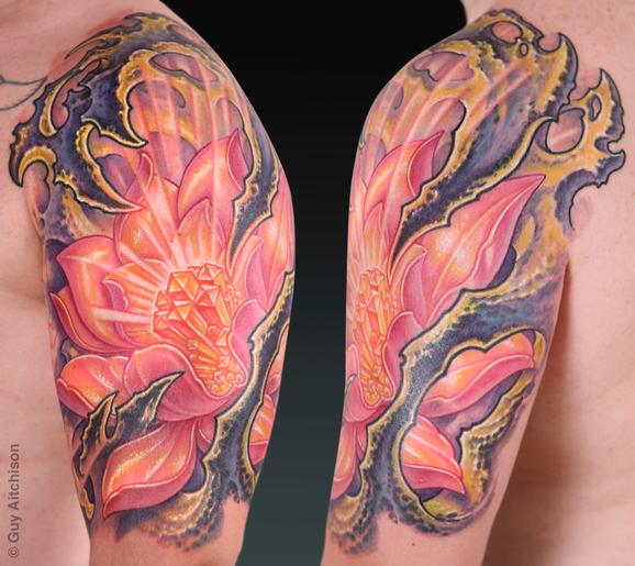 Juan, jeweled lotus upper arm by Guy Aitchison: TattooNOW