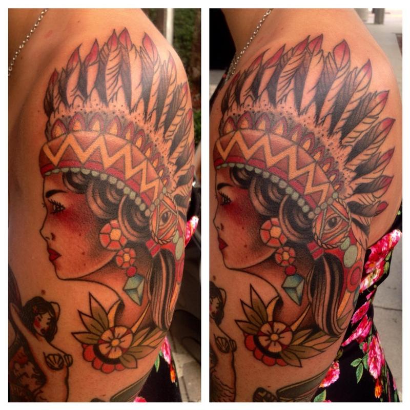 native american side profile tattoo