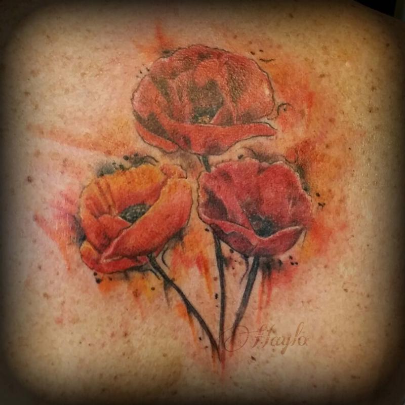 Watercolor poppy tattoo