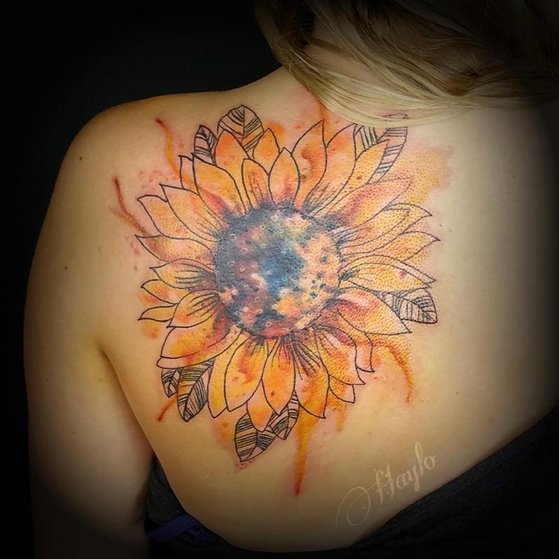TATTOOSORG  Watercolor Sunflower Tattoo Artist Patrick Cat