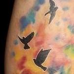 Tattoos - Watercolor Trees with Dog & Birds silhouettes tattoo by Haylo  - 141142