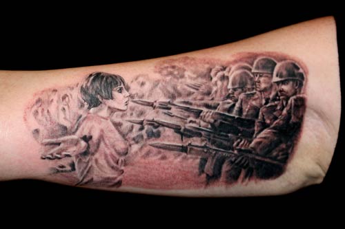 Sniper with tattoo on face and rifle close-up. Armed asian killer man with  weapon and tattoo on dark background. Outlaw, ghetto, murderer, contract  murder, robbery concept Stock Photo | Adobe Stock