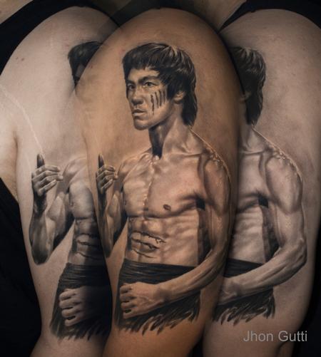 KREA  painting of Bruce Lee by Peter Paul Rubens with dragon tattoo  yakuza tattoo very detailed