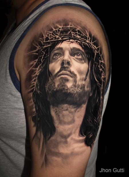 Jesus portrait by @josecarlos.tattoos ⚜️ . Booking for June/July . Text:  (725)259-3001 . Email: Info@BasilicaTattoo.com . . #Basili... | Instagram