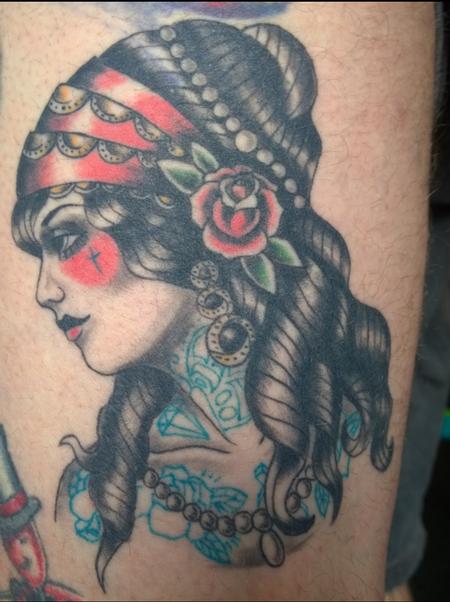 American Traditional Gyspy Pinup Tattoo By Chloe Deboo Tattoonow