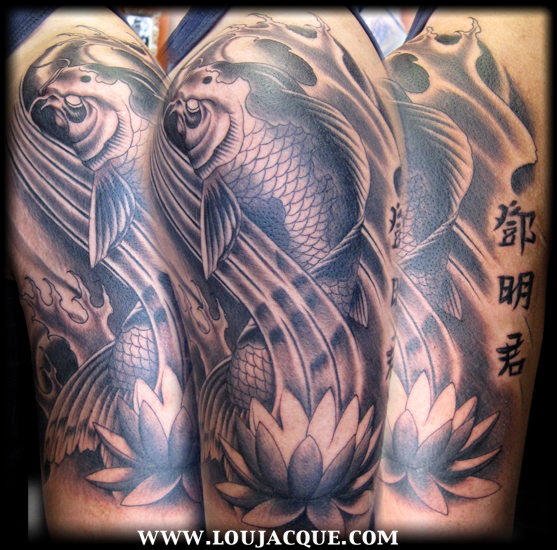 Black and Grey Koi Leg Tattoo  Remington Tattoo Parlor
