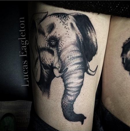 Polynesian Elephant Tattoo On Side Thigh