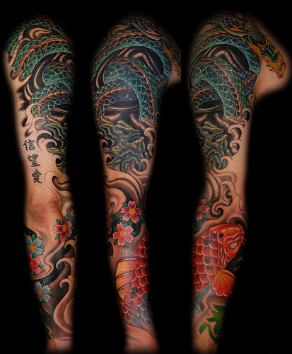water dragon tattoo sleeve