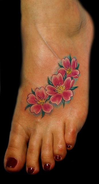 cherry blossom foot tattoo