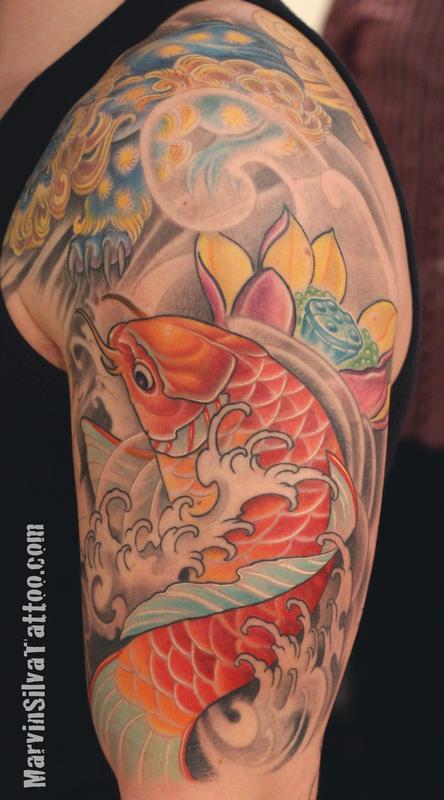 Koi Fish Lotus Flower Tattoo by Marvin Silva : Tattoos