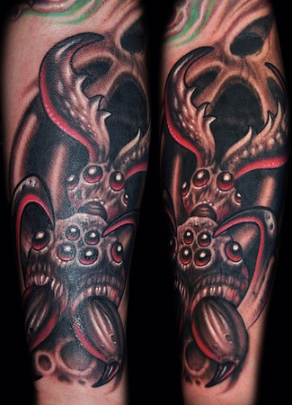 Biomechanical spider on Taz. Would love to make more biomech tattoos on  people. #biomech #biomechtattoo #scifi #giger #tattooshop #portlandoregon, image size:325x450