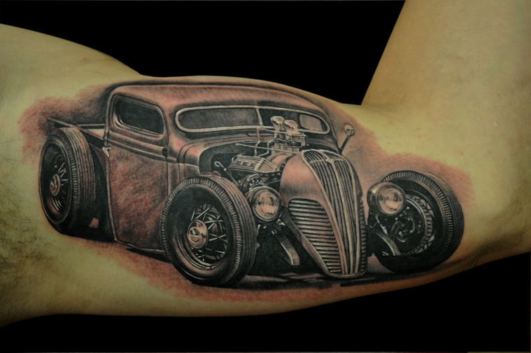 1937 Black and gray hotrod by Josh Duffy: TattooNOW