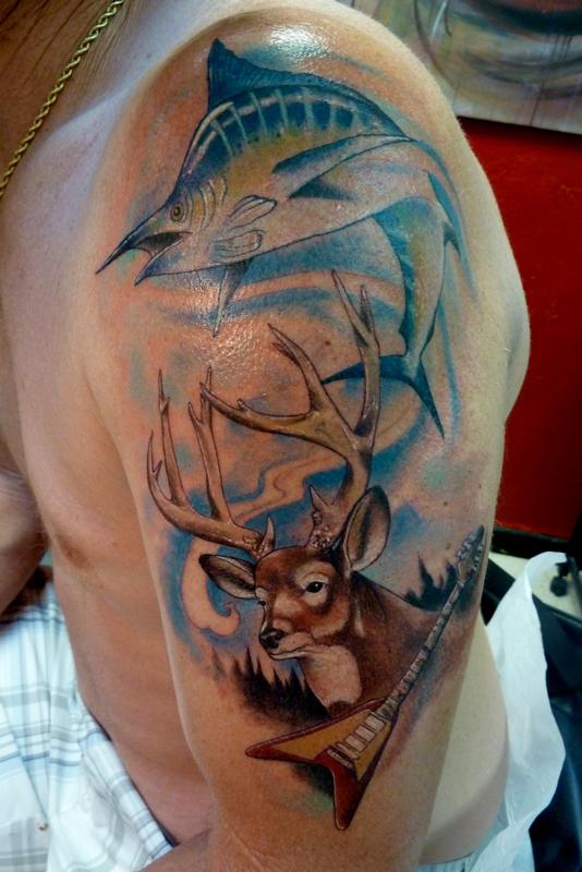 hunting and fishing tattoos sleeves