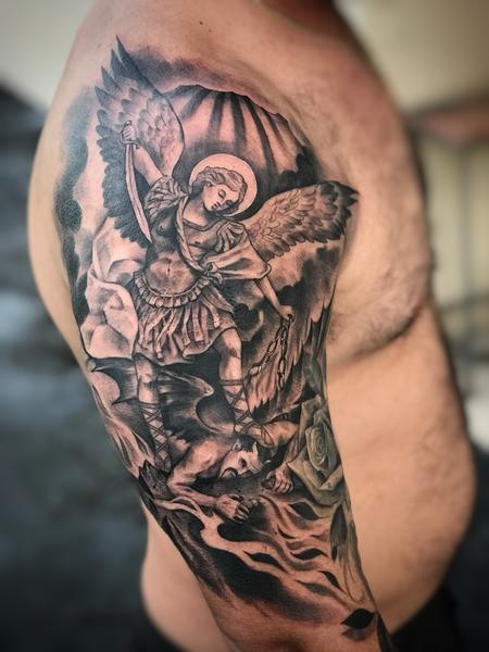 Anyone have any ideas to add to this St. Michael forearm tattoo? For other  side of my forearm and potentially a full sleeve : r/TattooDesigns