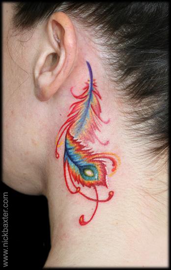 rainbow peacock feather tattoo