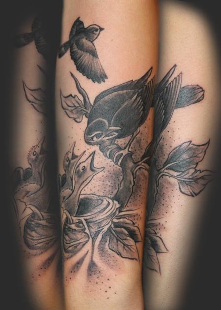 Bluebirds and Nest by Thea Duskin : Tattoos
