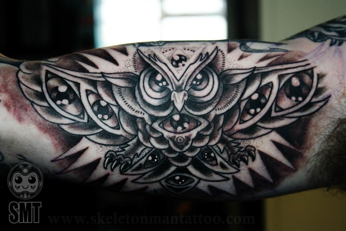 Tattoo of Books Skull and Owl Sleeve  Joel Gordon Photography