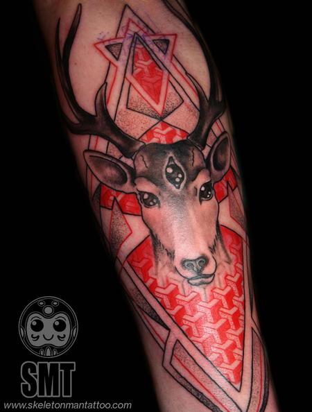 Geometric Deer Head Tattoo On Forearm By Timur Lisenko