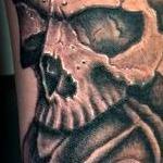 Tattoos - Black and Gray Skull and Roses - 117423