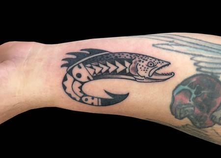 Fish Hook Tattoo by Eugenius @ Sacred Tattoo