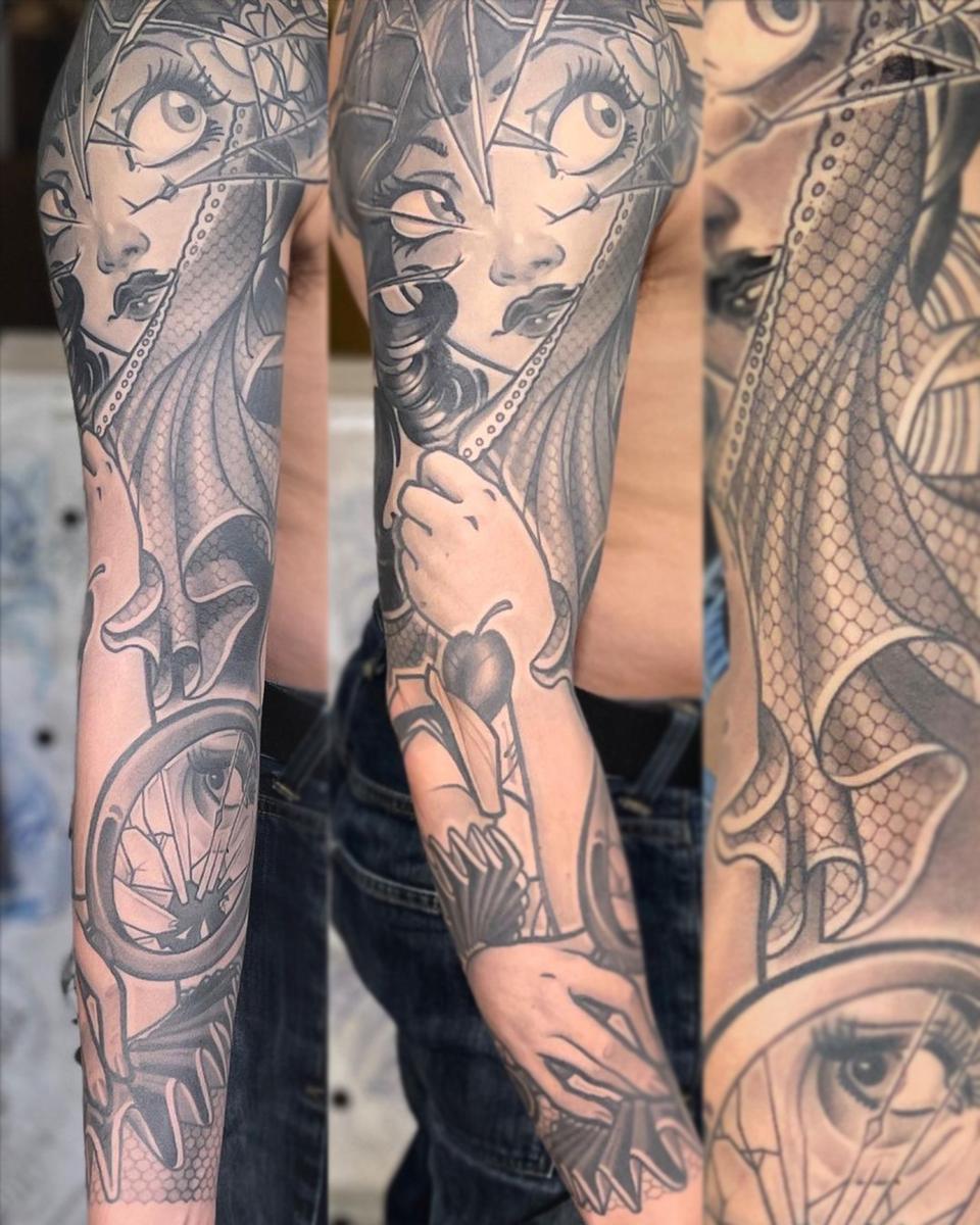 Narcissism Arm sleeve tattoo by Cooper