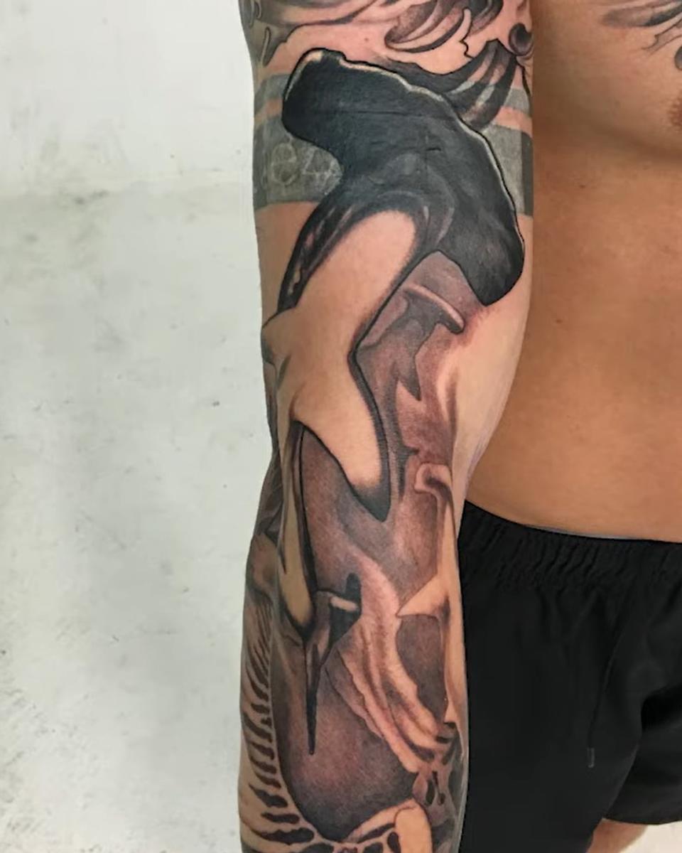 hammer head shard armband cover up tattoo