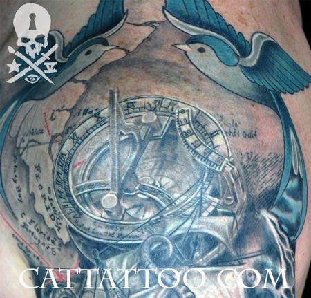 Compass Sundial Sparrows by Terry Mayo: TattooNOW