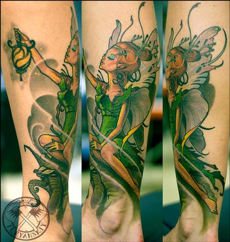 Tattoo uploaded by Tattoodo • Fairy tattoo by Wes Pratt #WesPratt # fairytattoo #fairytattoos #fairy #wings #magic #folklore #fairytale  #traditional #butterfly #flowers #color #arm #star • Tattoodo
