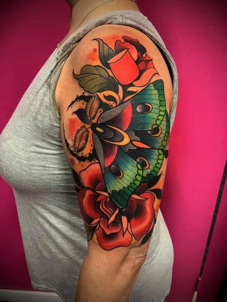 tattoos/ - Moth with roses tattoo - 144878