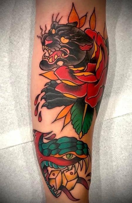 tattoos/ - Traditional panther and Snake - 144876