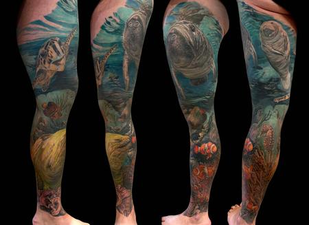 Color Ink Under Sea Sleeve Tattoo