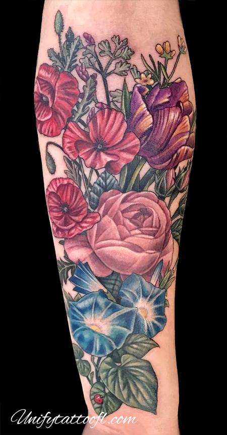 Tattoo uploaded by Aubrey Mennella • Poppy peony vintage floral leg tattoo  • Tattoodo