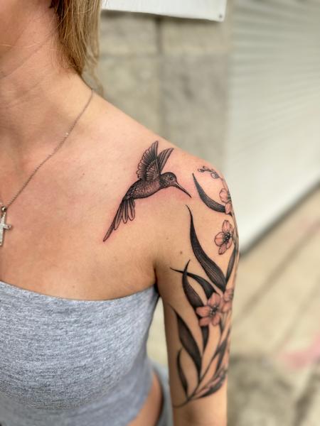tattoos/ - Hummingbird with Floral - 146353