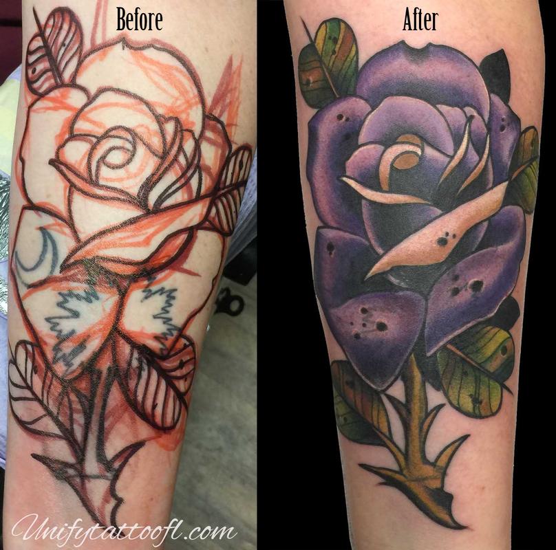 Flower Cover Up Tattoos Before And After