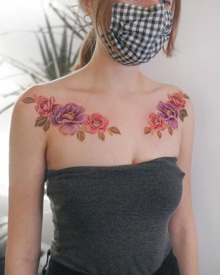 tattoos/ - Color Peony Flower Tattoos  - 143937